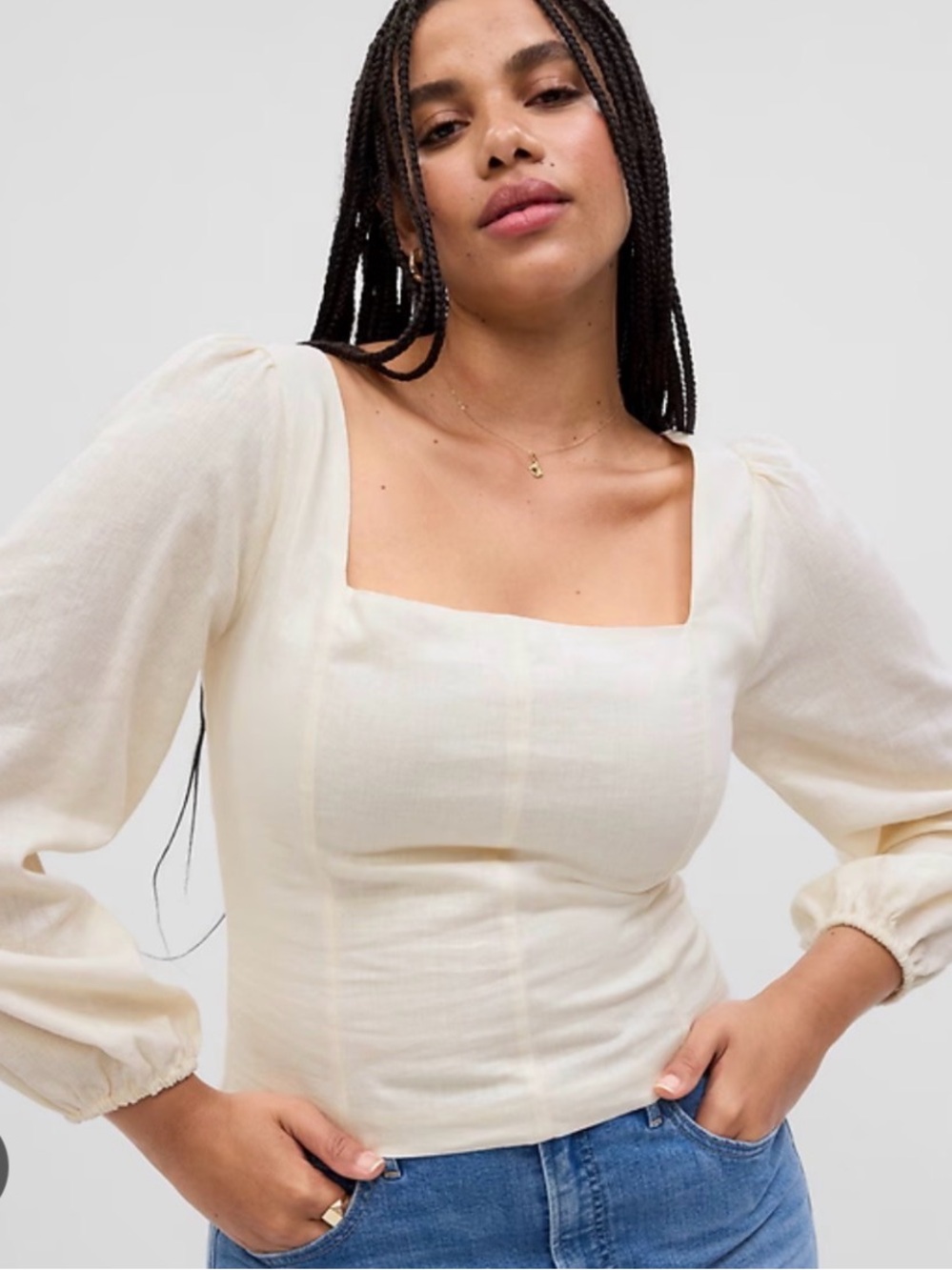 Banana Republic Cream Linen Square-Neck Blouse